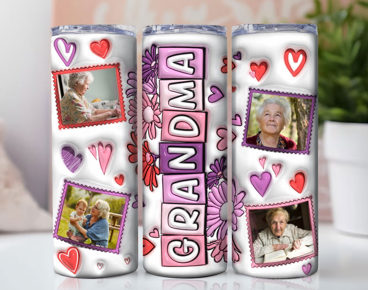 3d Grandma 20oz Tumbler - Personalized Photo Collage - 20oz Stainless Steel Tumbler