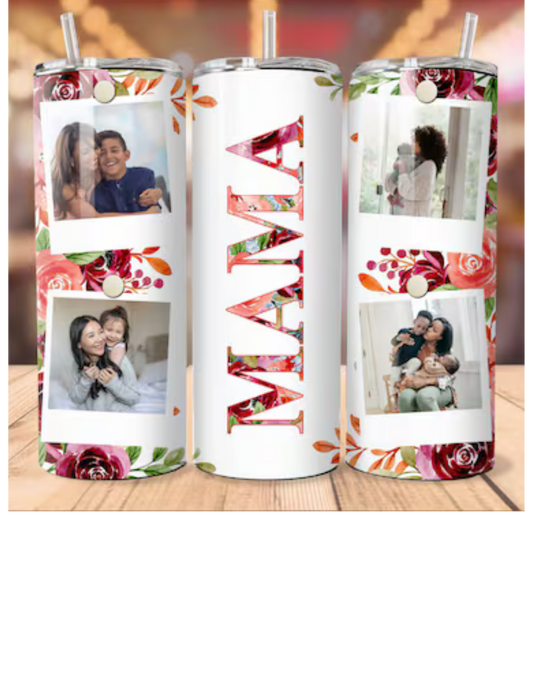 Rose MAMA Tumbler - Personalized Photo Collage - 20oz Stainless Steel Tumbler